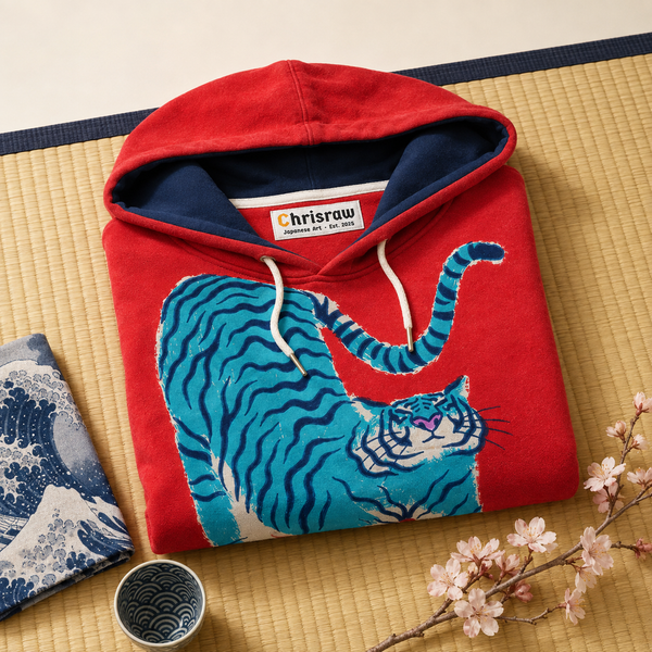 Chrisraw Aotora Hoodie — Blue Tiger Risograph Print