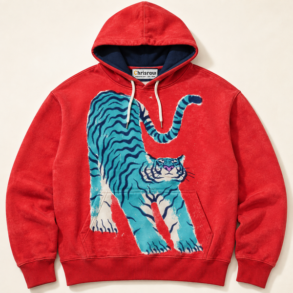 Chrisraw Aotora Hoodie — Blue Tiger Risograph Print