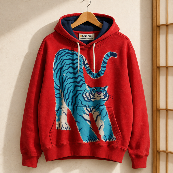 Chrisraw Aotora Hoodie — Blue Tiger Risograph Print
