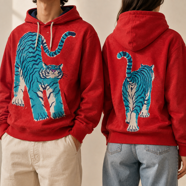 Chrisraw Aotora Hoodie — Blue Tiger Risograph Print