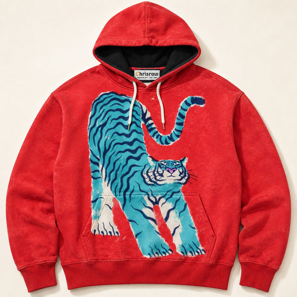 Chrisraw Aotora Hoodie — Blue Tiger Risograph Print