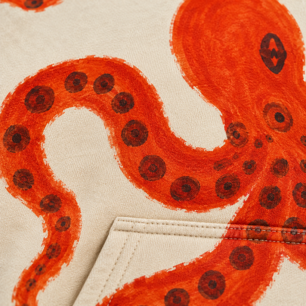 Chrisraw Beni Odako Hoodie — Crimson Octopus Hand-Painted Print