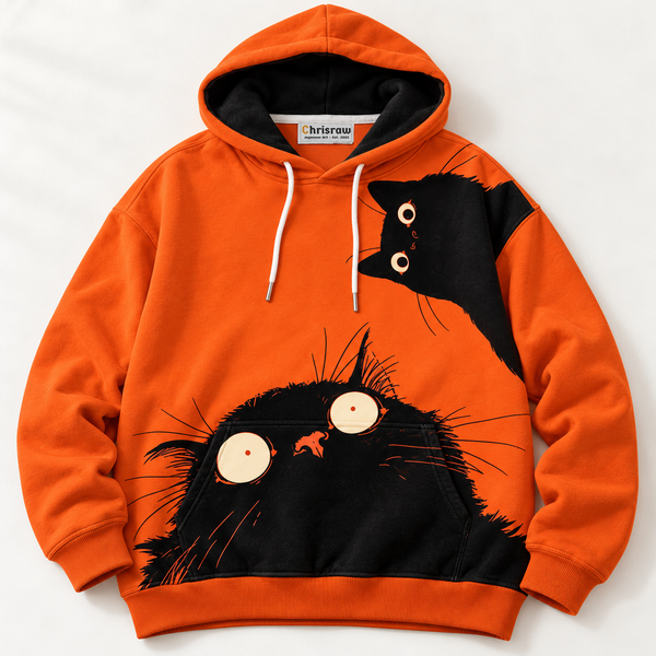 Chrisraw Bikkuri Neko Hoodie — Startled Black Cats Print
