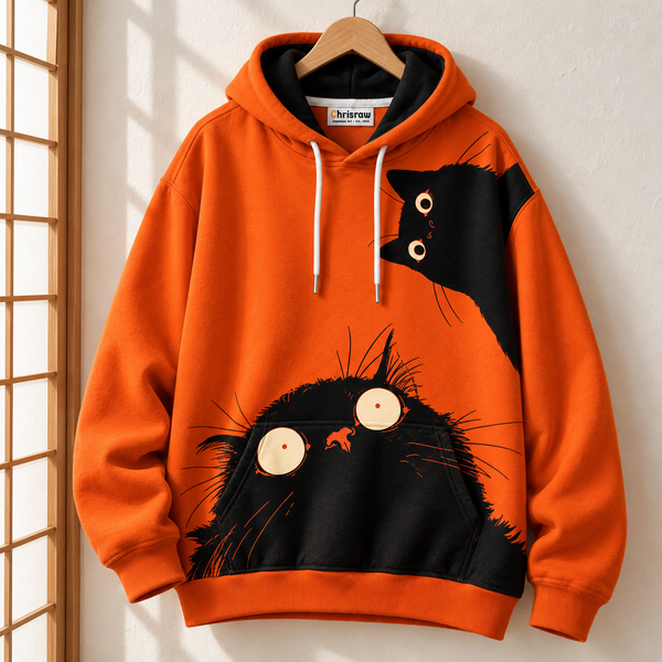 Chrisraw Bikkuri Neko Hoodie — Startled Black Cats Print