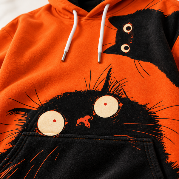 Chrisraw Bikkuri Neko Hoodie — Startled Black Cats Print