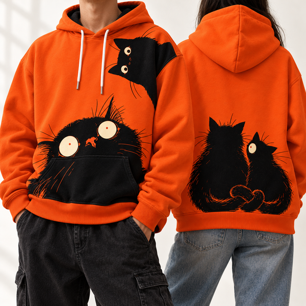 Chrisraw Bikkuri Neko Hoodie — Startled Black Cats Print
