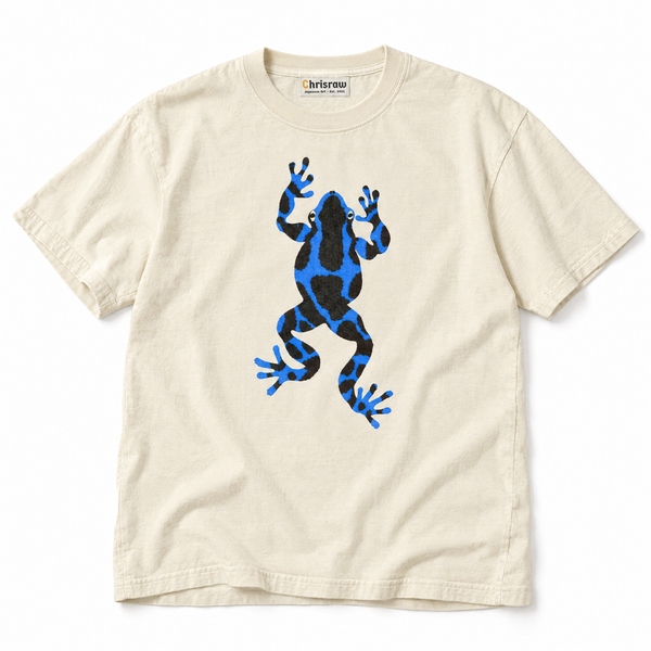 Chrisraw Aogaeru ivory T-shirt — blue poison frog gouache print