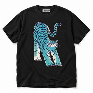 Chrisraw Aotora black T-shirt — blue tiger risograph print