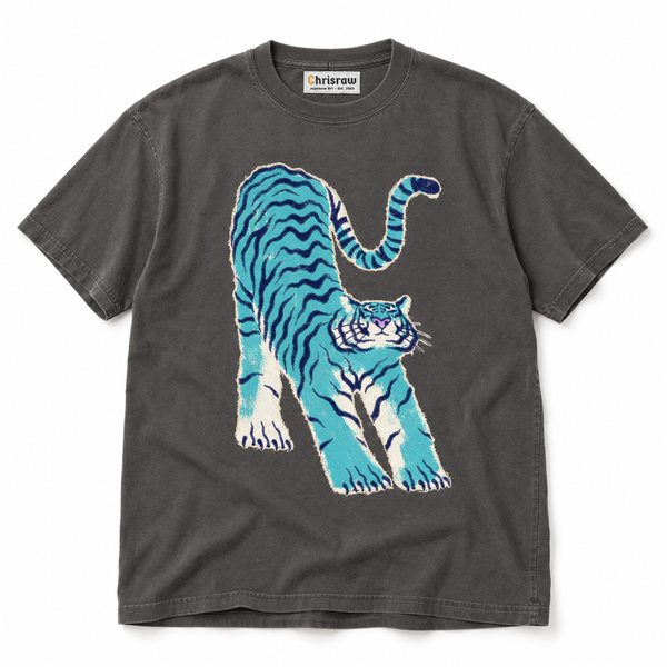 Chrisraw Aotora pepper T-shirt — blue tiger risograph print
