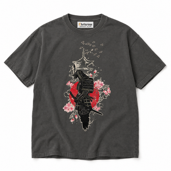 Chrisraw Bushi pepper T-shirt — samurai red sun pagoda print