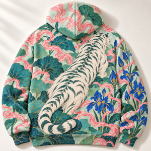 Chrisraw white tiger nihonga hoodie — back flat lay
