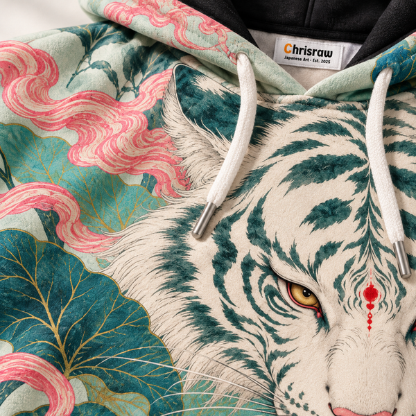 Chrisraw white tiger nihonga hoodie — print close-up
