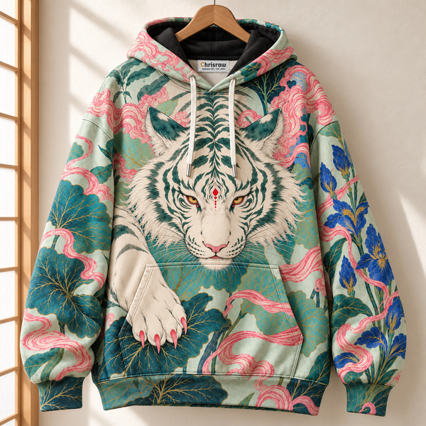 Chrisraw white tiger nihonga hoodie — hanging