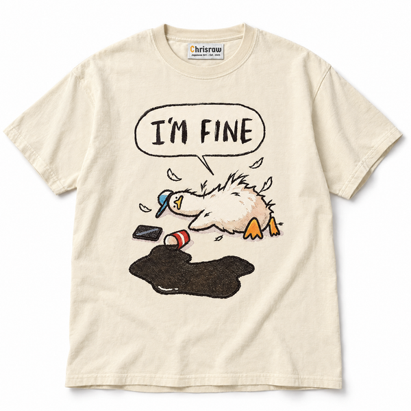 Chrisraw Daijobu Ahiru ivory T-shirt — I'm fine crashed duck print