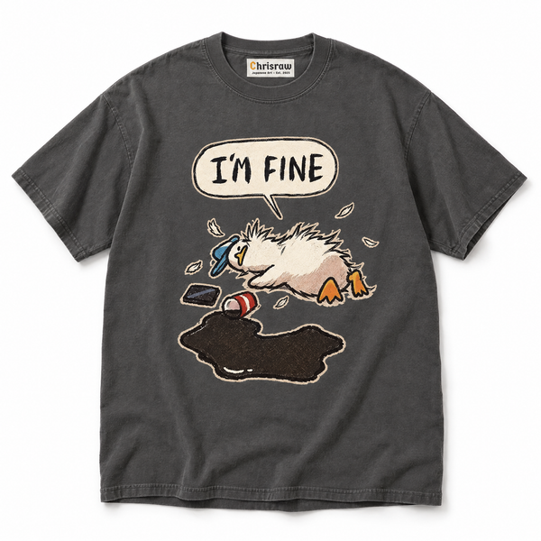 Chrisraw Daijobu Ahiru pepper T-shirt — I'm fine crashed duck print