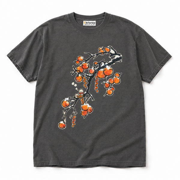 Chrisraw Fuyugaki pepper T-shirt — snow persimmon branch print