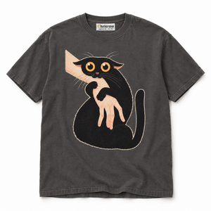 Chrisraw Gabu pepper T-shirt — black cat biting hand print