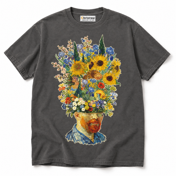 Chrisraw Himawari pepper T-shirt — sunflower head impasto portrait print