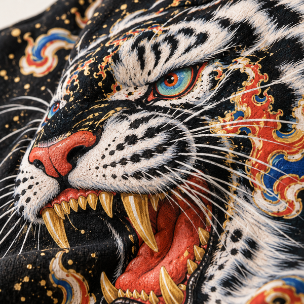 Chrisraw Flame cloud white tiger hoodie — print close-up