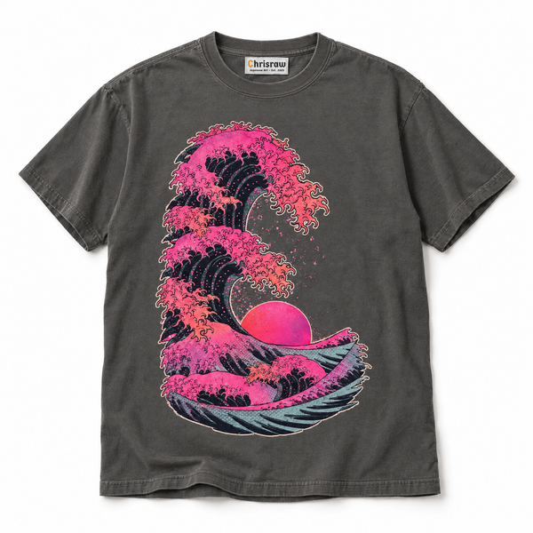 Chrisraw Momonami pepper T-shirt — pink great wave vaporwave print