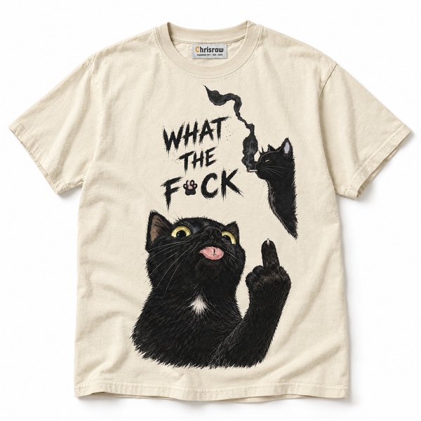 Chrisraw Nanja Kore ivory T-shirt — rude black cat print