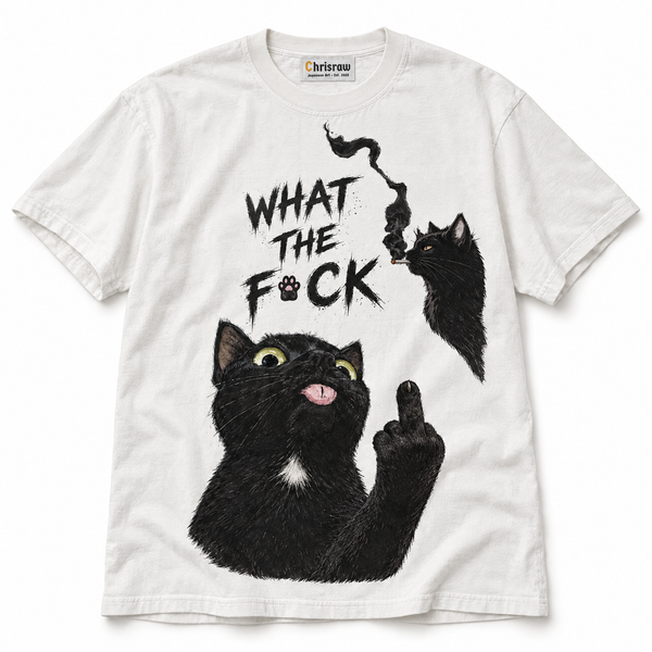 Chrisraw Nanja Kore white T-shirt — rude black cat print