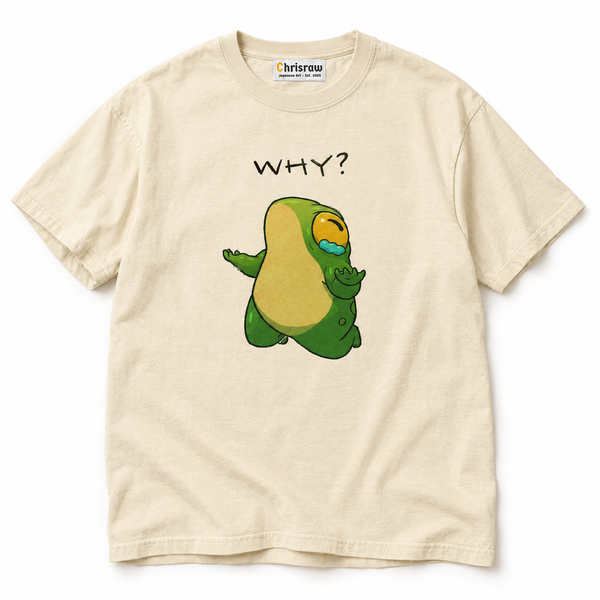 Chrisraw Naze Kaeru ivory T-shirt — WHY crying frog print