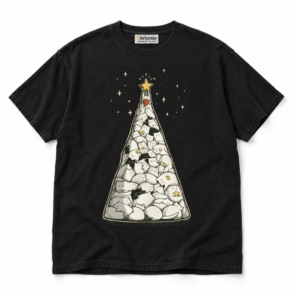 Chrisraw Neko no Ki black T-shirt — christmas tree of cats print