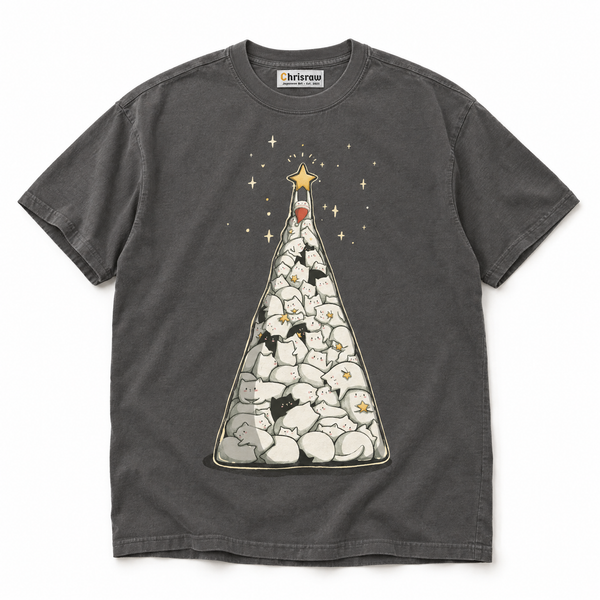 Chrisraw Neko no Ki pepper T-shirt — christmas tree of cats print