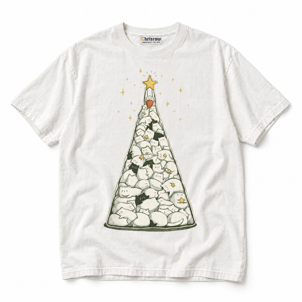 Chrisraw Neko no Ki white T-shirt — christmas tree of cats print
