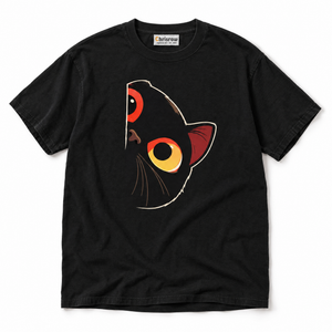 Chrisraw Nekome black T-shirt — black cat big eyes print