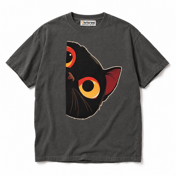Chrisraw Nekome pepper T-shirt — black cat big eyes print