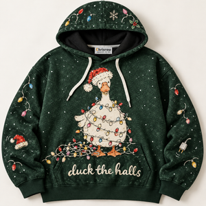 Chrisraw Duck the Halls tangled Christmas lights hoodie — front flat lay