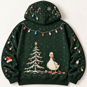 Chrisraw Duck the Halls tangled Christmas lights hoodie — back flat lay
