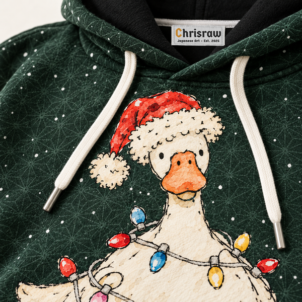 Chrisraw Duck the Halls tangled Christmas lights hoodie — print close-up