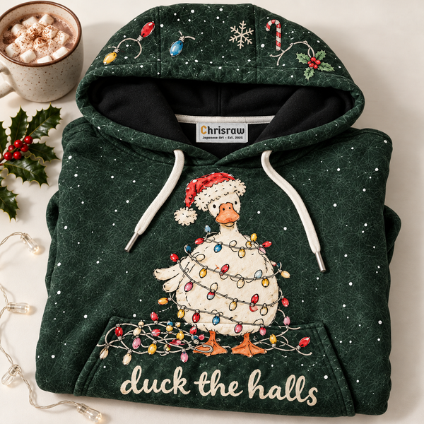 Chrisraw Duck the Halls tangled Christmas lights hoodie — folded