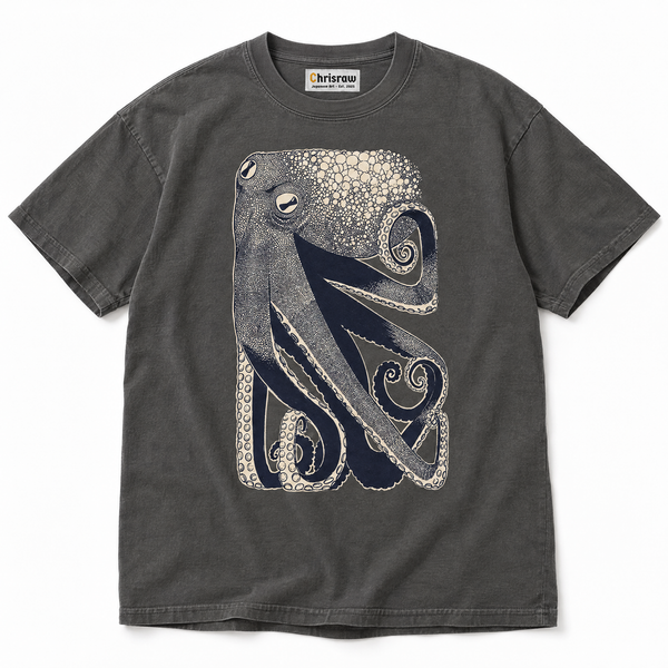 Chrisraw Sumidako pepper T-shirt — navy ink octopus stipple print