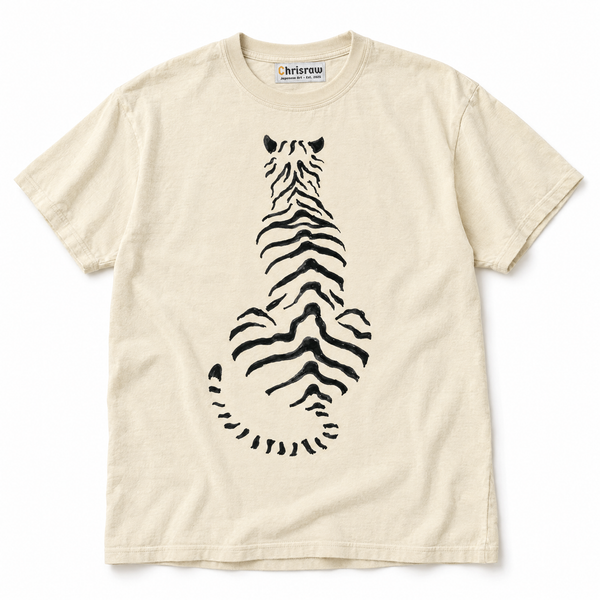 Chrisraw Ushiro Tora ivory T-shirt — tiger stripes from behind print