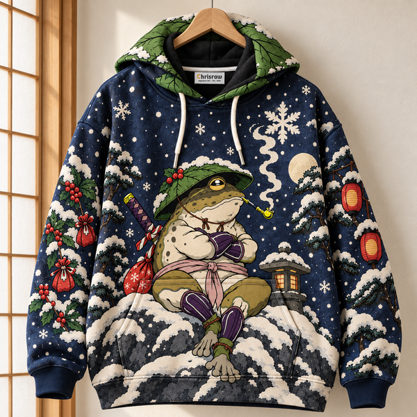 Chrisraw Ronin frog snow night Christmas hoodie — hanging