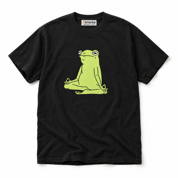 Chrisraw Zazen Kaeru black T-shirt — meditating frog print