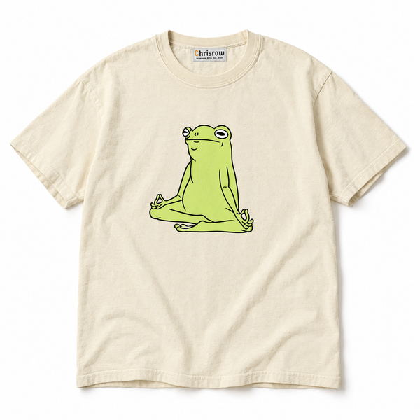 Chrisraw Zazen Kaeru ivory T-shirt — meditating frog print