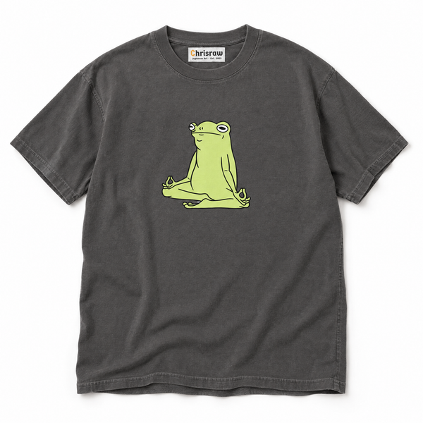 Chrisraw Zazen Kaeru pepper T-shirt — meditating frog print