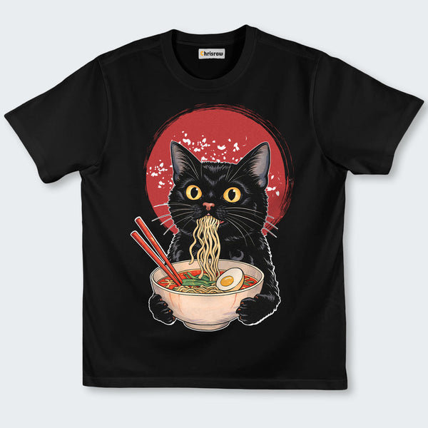 Chrisraw Cute Black Cat Eating Ramen Classic T-Shirt