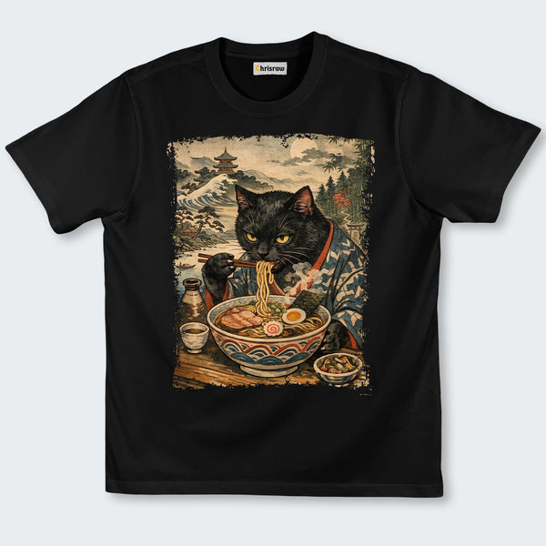 Chrisraw Cute Black Cat Eating Ramen Classic T-Shirt