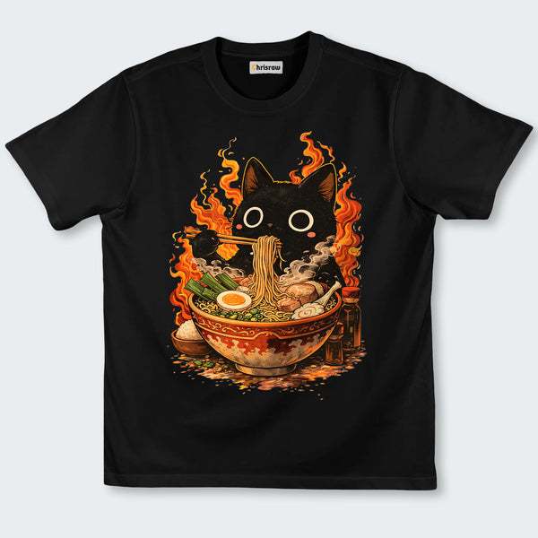 Chrisraw Cute Black Cat Eating Ramen Classic T-Shirt