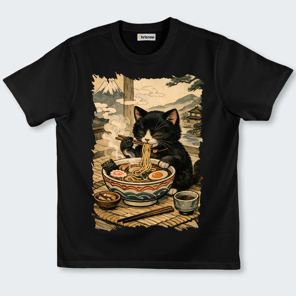 Chrisraw Cute Black Cat Eating Ramen Classic T-Shirt