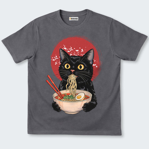 Chrisraw Cute Black Cat Eating Ramen Classic T-Shirt