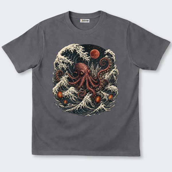 Chrisraw Moonlit Octopus Wave T-Shirt