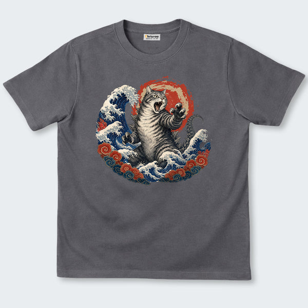 Chrisraw Catzilla The Great Wave Off Kanagawa T-Shirt