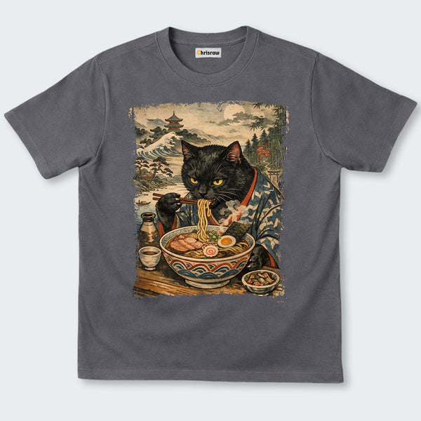 Chrisraw Cute Black Cat Eating Ramen Classic T-Shirt